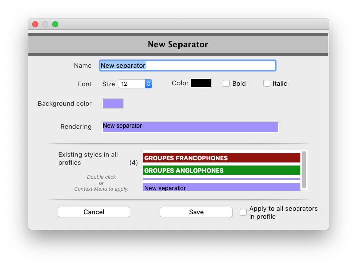 New Separator dialog box