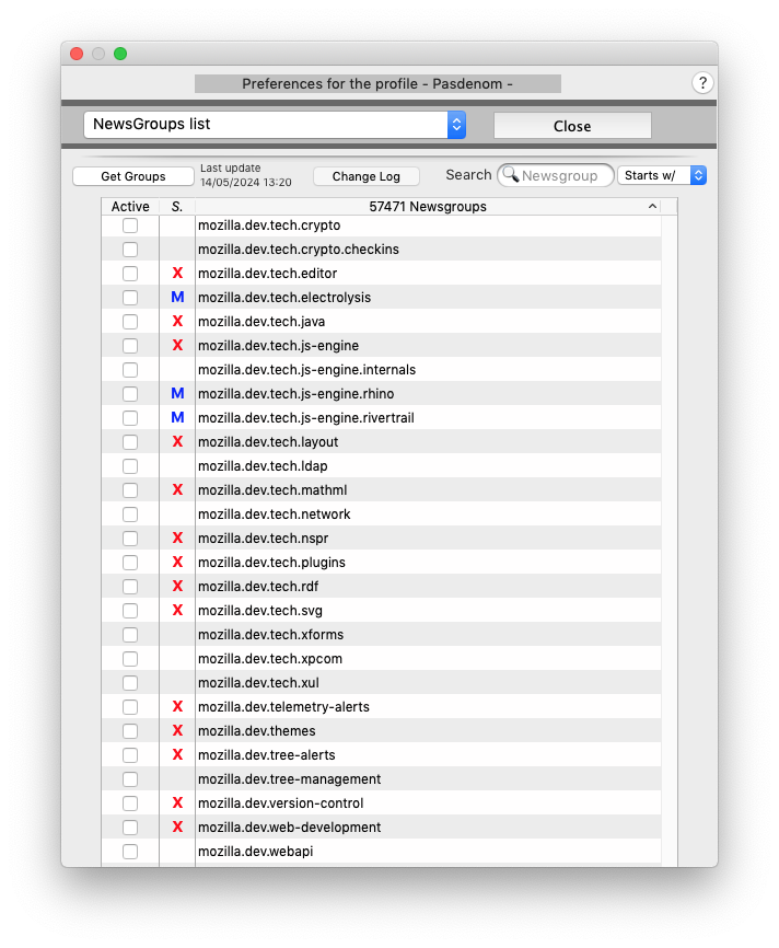 Newsgroups list Preferences