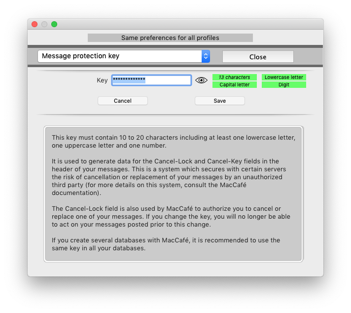 Protection key preferences