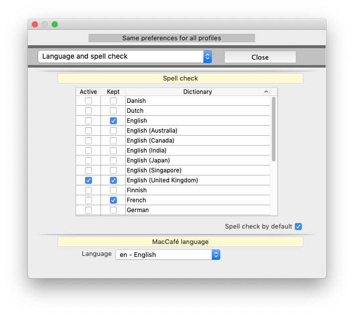 Language and spell check Preferences