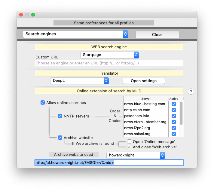 Search engines Preferences