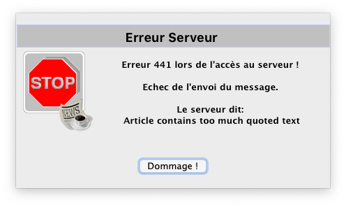 Traduction&nbsp;: &laquo;&nbsp;L'article contient trop de texte cité.&nbsp;&raquo;