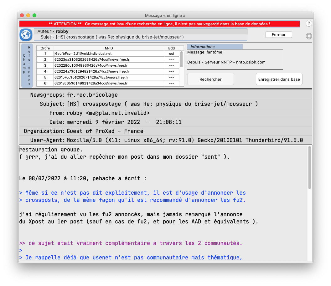 Fenêtre Message &laquo;&nbsp;en ligne&nbsp;&raquo;