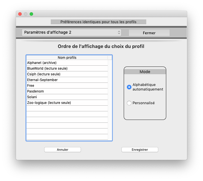 Ordre des profils
