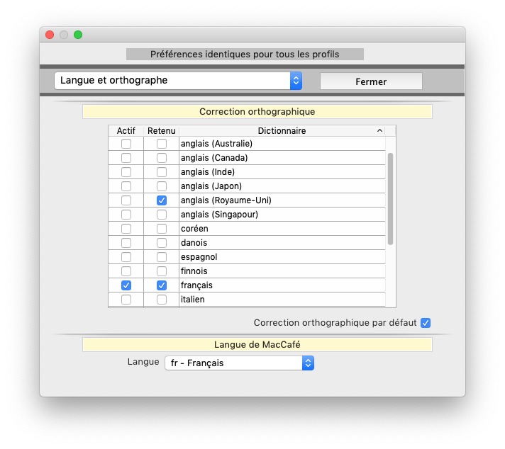 Préférences Langue et orthographe
