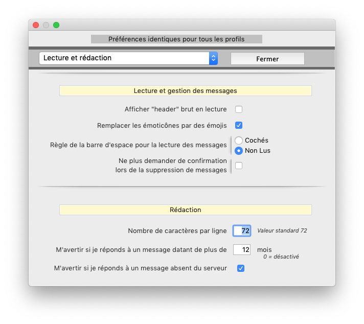 Préférences Lecture et rédaction