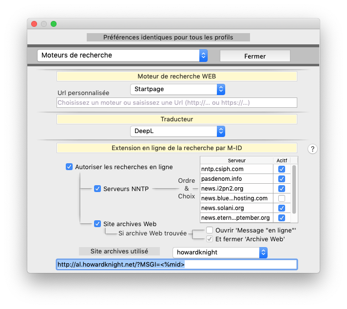 Préférences Moteurs de recherche