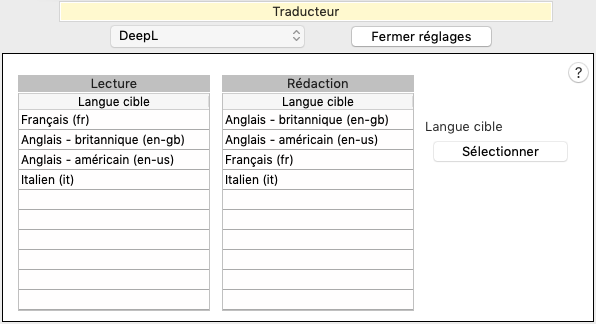 Préférences Traduction
